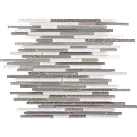 Apollo Tile Sample, Downtown Rain 11.8"X11.8" White&Grey Linear Glass Mosaic Tile APLCAS99001EC08 Sample